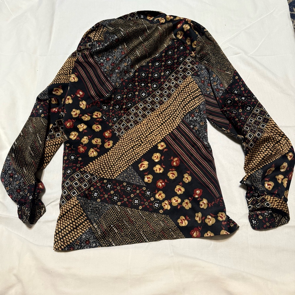 Vintage 70s Patchwork Print Button Front Shirt Fl… - image 4